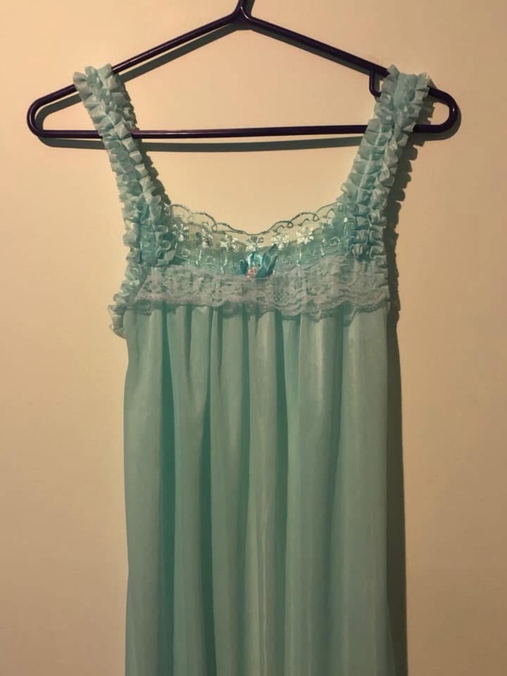 Vintage Sheer Mint Blue Lace-Trim Nightgown - Picture 4 of 4